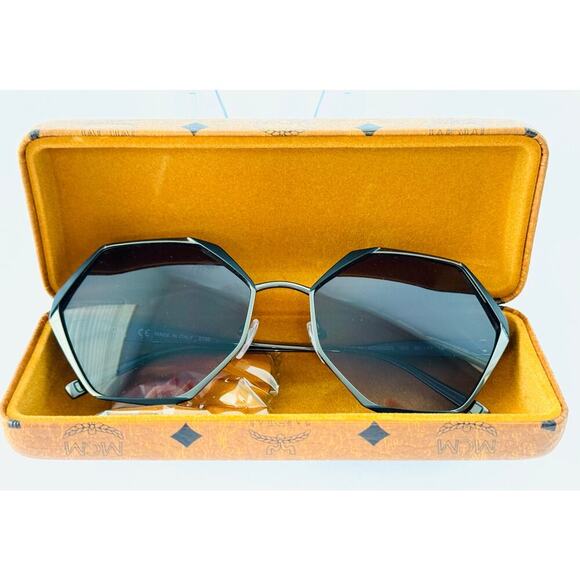 MCM Sunglasses Women‎ Oversized Octagon Black BOHO Chic Designer Italy OG Case